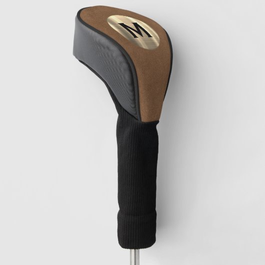 Modern bruin leder geborsteld goudmonogram golfheadcover (Schuin)