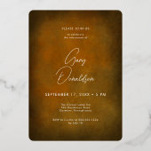 Modern Bruin Lederen Foto Pensioenfeest Folie Uitnodiging (Achterkant)