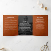 Modern Bruin Leer 3-Foto Begrafenis / Memorial Drieluik Programma (Binnen)