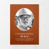 Modern Bruin Leer 3-Foto Begrafenis / Memorial Drieluik Programma (Cover)