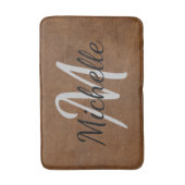 Modern Bruin leer Typografie & Naam Monogram Badmat (Voorkant Verticaal)