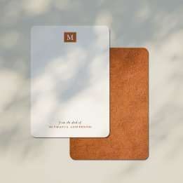Modern Bruin Leren Monogram & Naam Notitiekaartje
