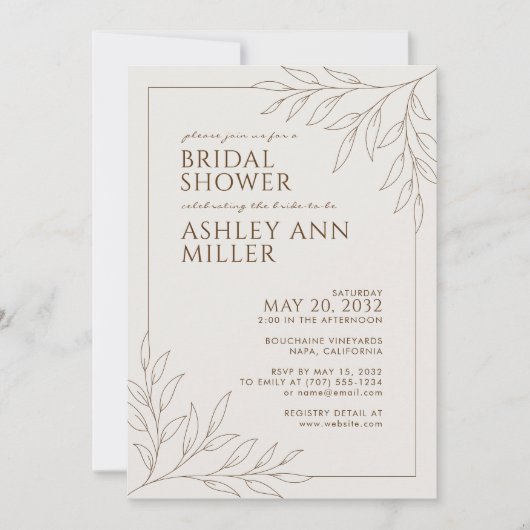 Modern bruin loof omtrek bruiloft Vrijgezellenfees Kaart (Voorkant)