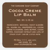 Modern bruin met geelbruine tekst lippenbalsem tub vierkante sticker (Voorkant)