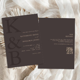Modern Bruin Monogram All in One Trouwfeest Kaart