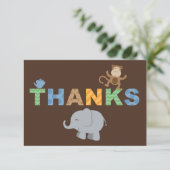 Modern Bruin Oerwoud Dieren Jongen Baby shower Bedankkaart (Staand voorkant)