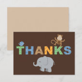 Modern Bruin Oerwoud Dieren Jongen Baby shower Bedankkaart (Voorkant / Achterkant)