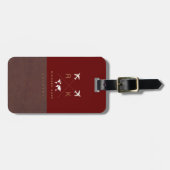 Modern bruin / rood Bagagelabel met naam (Voorkant horizontaal)