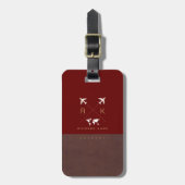 Modern bruin / rood Bagagelabel met naam (Voorkant verticaal)