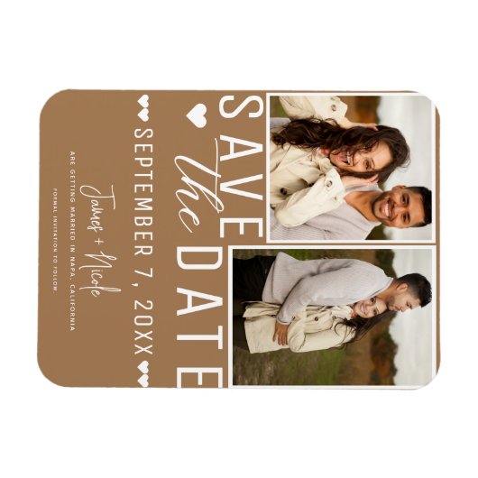 Modern Bruin Save the Date 2 Foto Bruiloft Magneet (Horizontaal)