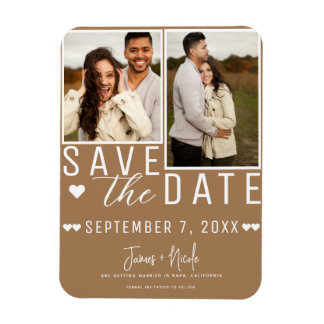 Modern Bruin Save the Date 2 Foto Bruiloft Magneet