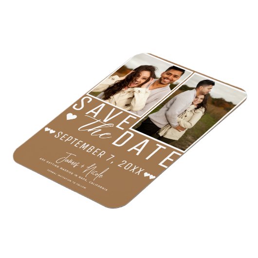Modern Bruin Save the Date 2 Foto Bruiloft Magneet (Linkerzijde)