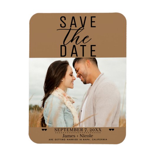 Modern Bruin Save the Date Trouwfoto Magneet (Verticaal)