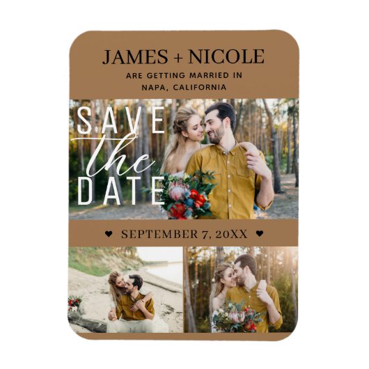 Modern Bruin Save the Date Wedding 3 Foto's Magneet (Verticaal)