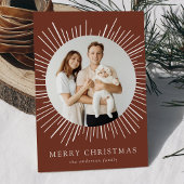Modern Bruin Sunburst Vrolijk Kerstfeest 2 Foto Feestdagenkaart