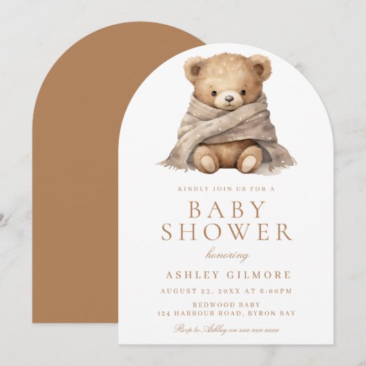 Modern bruin teddybeer Baby shower Kaart (Voorkant / Achterkant)