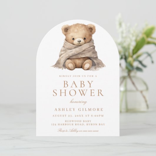 Modern bruin teddybeer Baby shower Kaart (Staand voorkant)