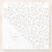 Modern bruin terrazzo monogram glazen onderzetter (Achterkant)