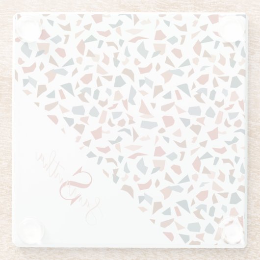 Modern bruin terrazzo monogram glazen onderzetter (Achterkant)