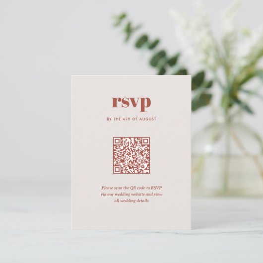 Modern Bruin Trendy Mix Match Wedding QR-code RSVP Kaartje (Staand voorkant)