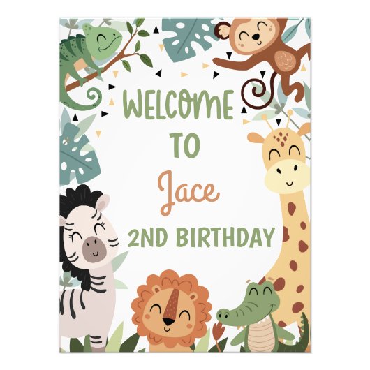 Modern Bruin Wild Safari Verjaardag Welkom Teken Foto Afdruk (Voorkant)