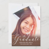 Modern Bruin Wit Kalligrafie Foto Afstuderen Aankondiging (Voorkant)