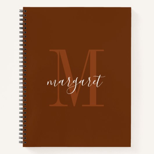Modern bruin & wit monogram naam Spiraal Notebook Notitieboek (Voorkant)