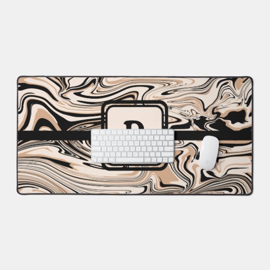 Modern Bruin Zwart Patroon Monogram Bureaumat (Keyboard & Muis)