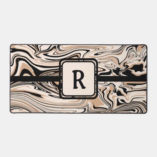 Modern Bruin Zwart Patroon Monogram Bureaumat (Voorkant)