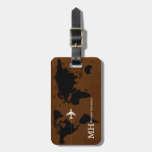 Modern Bruin Zwart Reizen World-Map Custom Bagagelabel (Voorkant verticaal)
