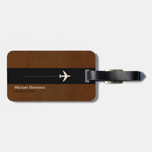 Modern Bruin Zwart Reizen World-Map Custom Bagagelabel (Achterkant horizontaal)