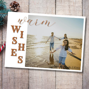 Modern Bruine Warme Wensen Twee Strand Familie Fot Feestdagenkaart