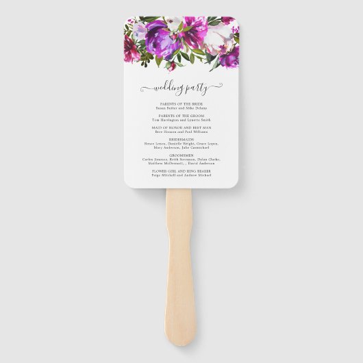 Modern Bruisend Paars Bloem Bruiloftsprogramma Handwaaier (Achterkant)