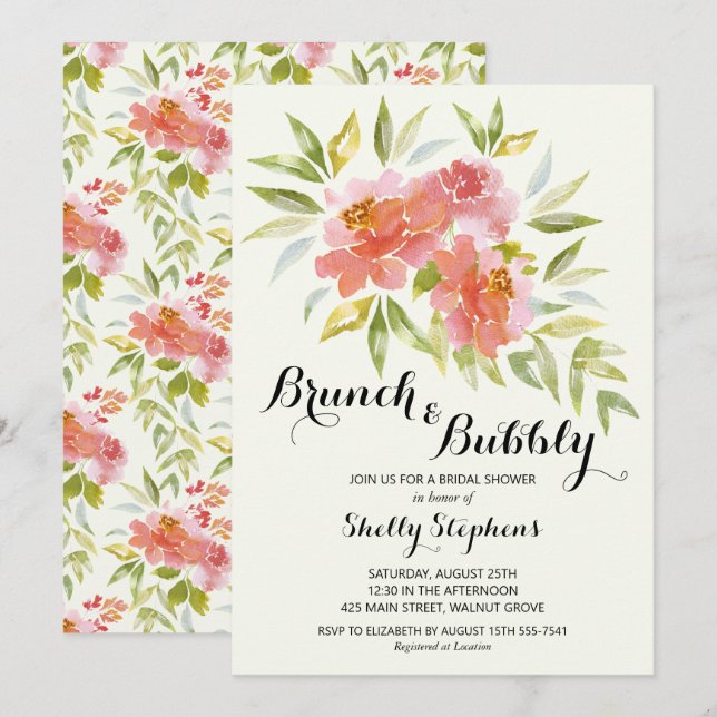 Modern Brunch en Bubble Floral Shower Invitation (Voorkant / Achterkant)