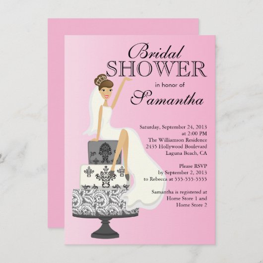 Modern Brunette Bride Bridal Shower Kaart (Voorkant / Achterkant)