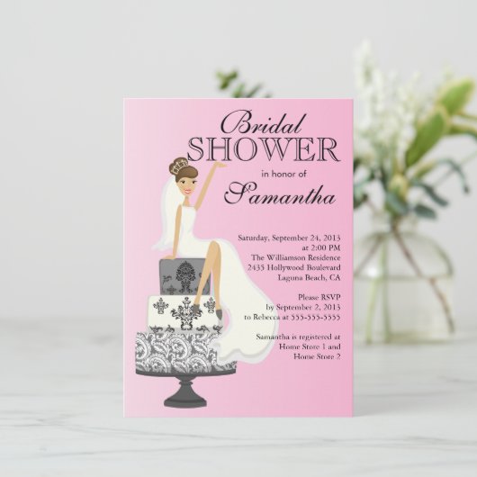 Modern Brunette Bride Bridal Shower Kaart (Staand voorkant)