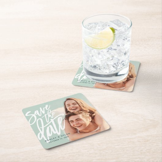 Modern Brush Bewaar de datum aankondiging Kartonnen Onderzetters (Insitu)