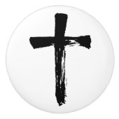 Modern Brush Cross - Christelijk Artistic Crucifix Keramische Knop (Voorkant)