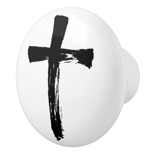 Modern Brush Cross - Christelijk Artistic Crucifix Keramische Knop (Rechts)