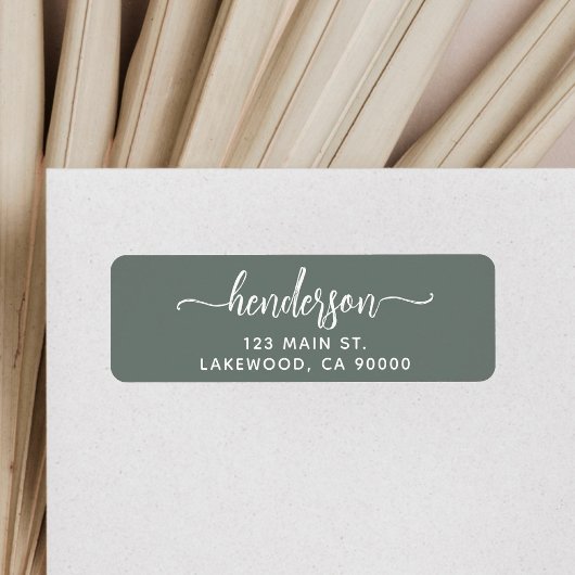Modern Brush Handwritten Green Return Address Etiket