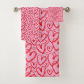 Modern Brush Heart Pink Red Pattern Bad Handdoek (Insitu)