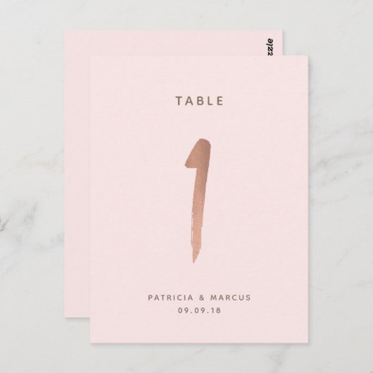 Modern Brush Roos Gold Trouwtafel nummer 1 Briefkaart (Voorkant / Achterkant)