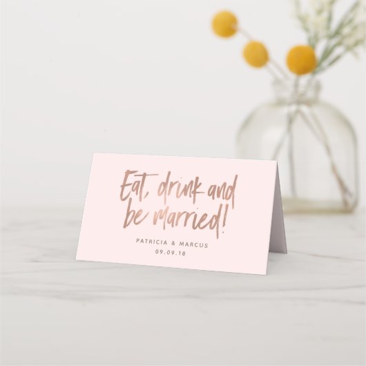 Modern Brush Roos Gold Wedding Place Card Plaatskaartje (Voorkant)