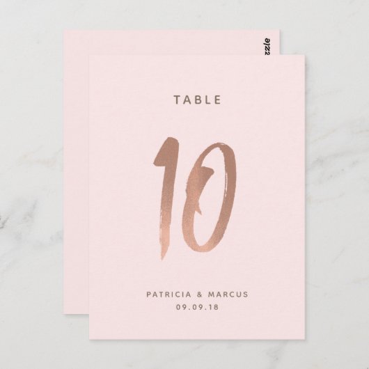 Modern Brush Roos Goud Trouwtafel nummer 10 Briefkaart (Voorkant / Achterkant)