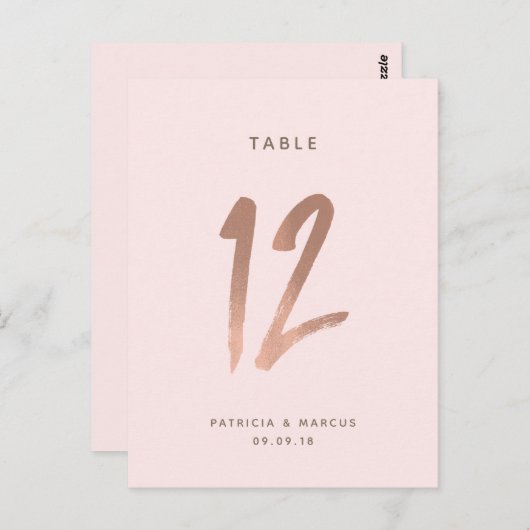 Modern Brush Roos Goud Trouwtafel nummer 12 Briefkaart (Voorkant / Achterkant)