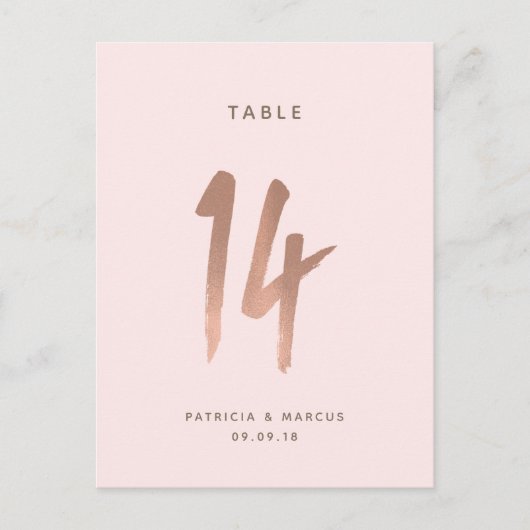 Modern Brush Roos Goud Trouwtafel nummer 14 Briefkaart (Voorkant)
