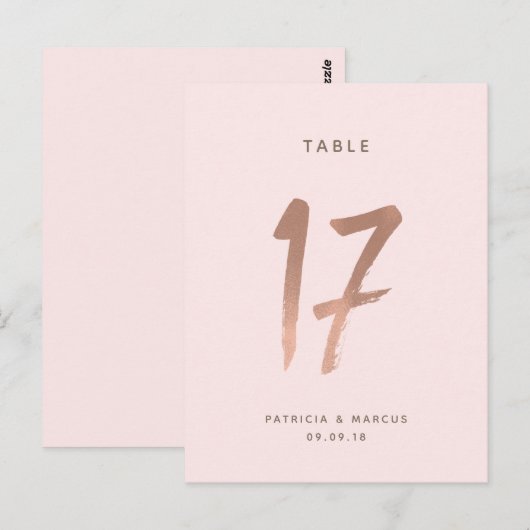 Modern Brush Roos Goud Trouwtafel nummer 17 Briefkaart (Voorkant / Achterkant)