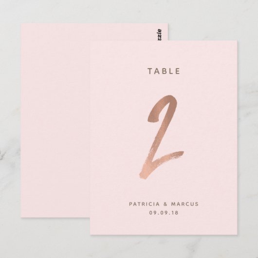 Modern Brush Roos Goud Trouwtafel nummer 2 Briefkaart (Voorkant / Achterkant)