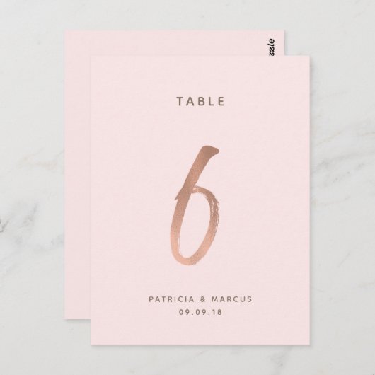 Modern Brush Roos Goud Trouwtafel nummer 6 Briefkaart