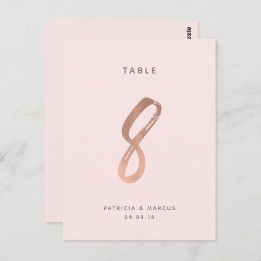 Modern Brush Roos Goud Trouwtafel nummer 8 Briefkaart (Voorkant / Achterkant)